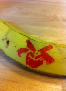 A banana with a demonic hickey on it
