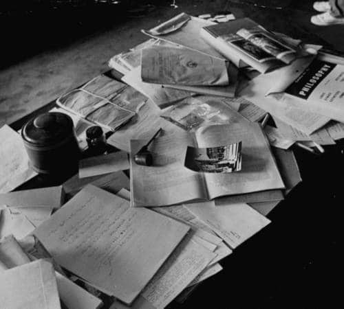 This is Einstein's desk. If a cluttered desk shows a pattern of genius, then I must be brilliant.