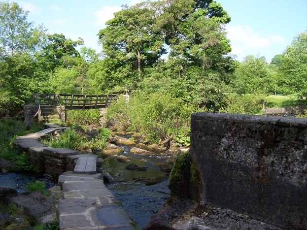 River Derwent, stepping stones and bridge